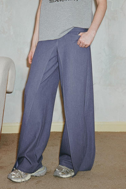 DIDDI MODA Deconstructed Glittery Wide Leg Banana Pants With Asymmetrical Panels