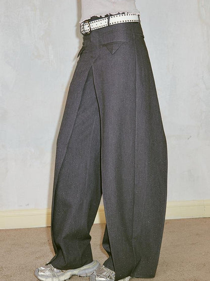 DIDDI MODA Deconstructed Glittery Wide Leg Banana Pants With Asymmetrical Panels