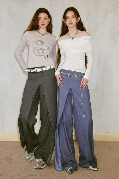 DIDDI MODA Deconstructed Glittery Wide Leg Banana Pants With Asymmetrical Panels