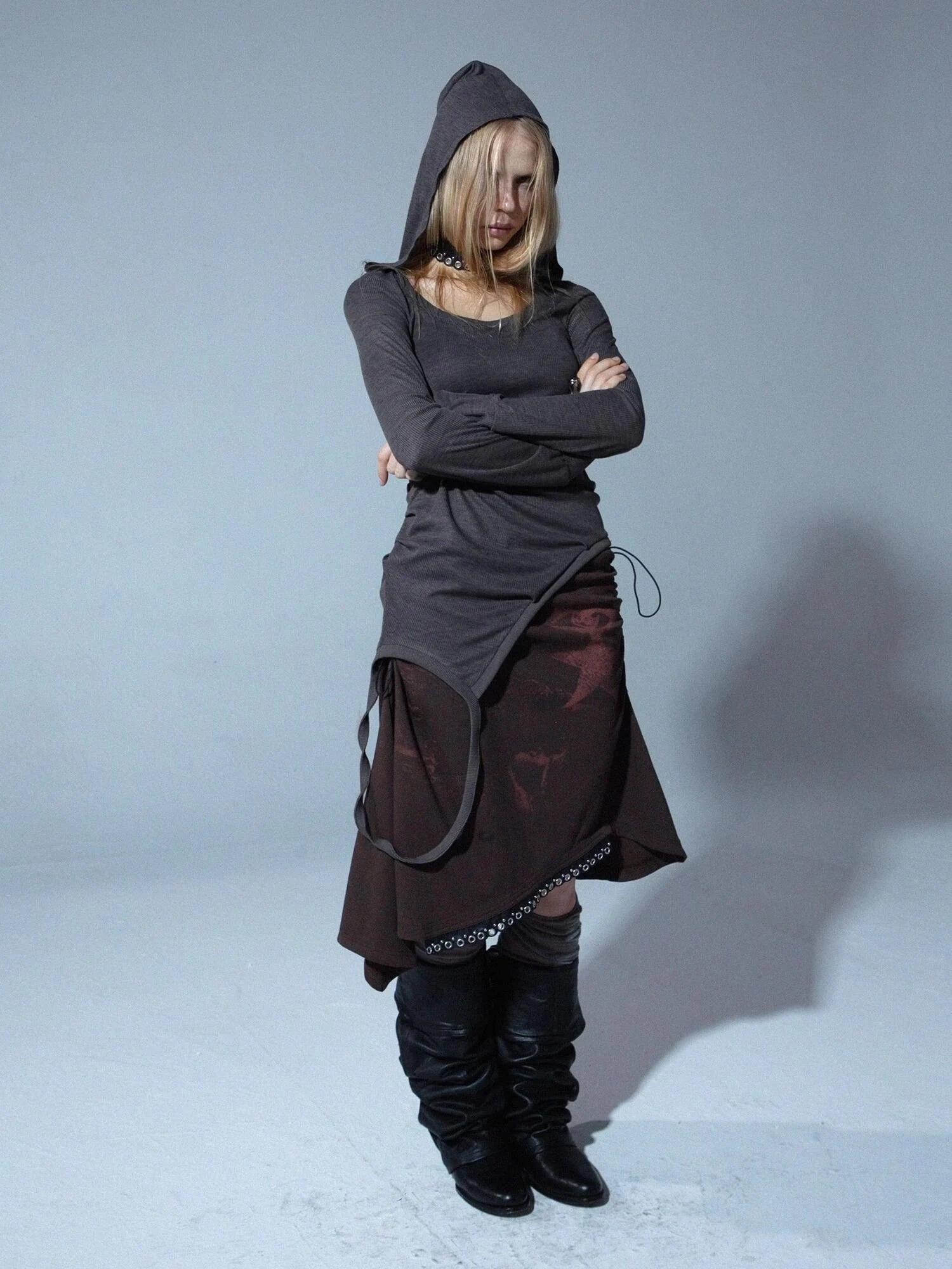 Deconstructed Hooded Long Sleeve Multi-Way T-Shirt