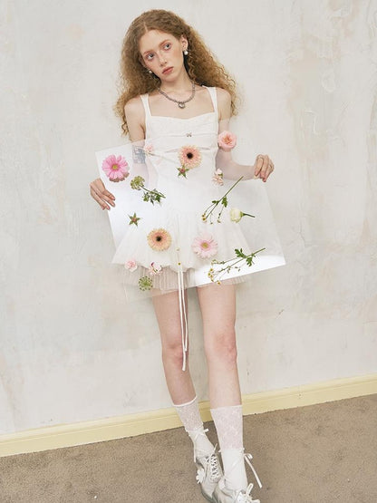 DIDDI MODA Deconstructed Lace Bloom Mini Dress With Crystal Embellishment