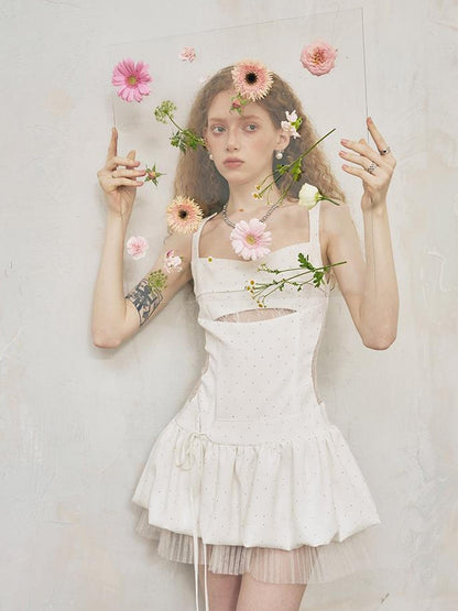 DIDDI MODA Deconstructed Lace Bloom Mini Dress With Crystal Embellishment