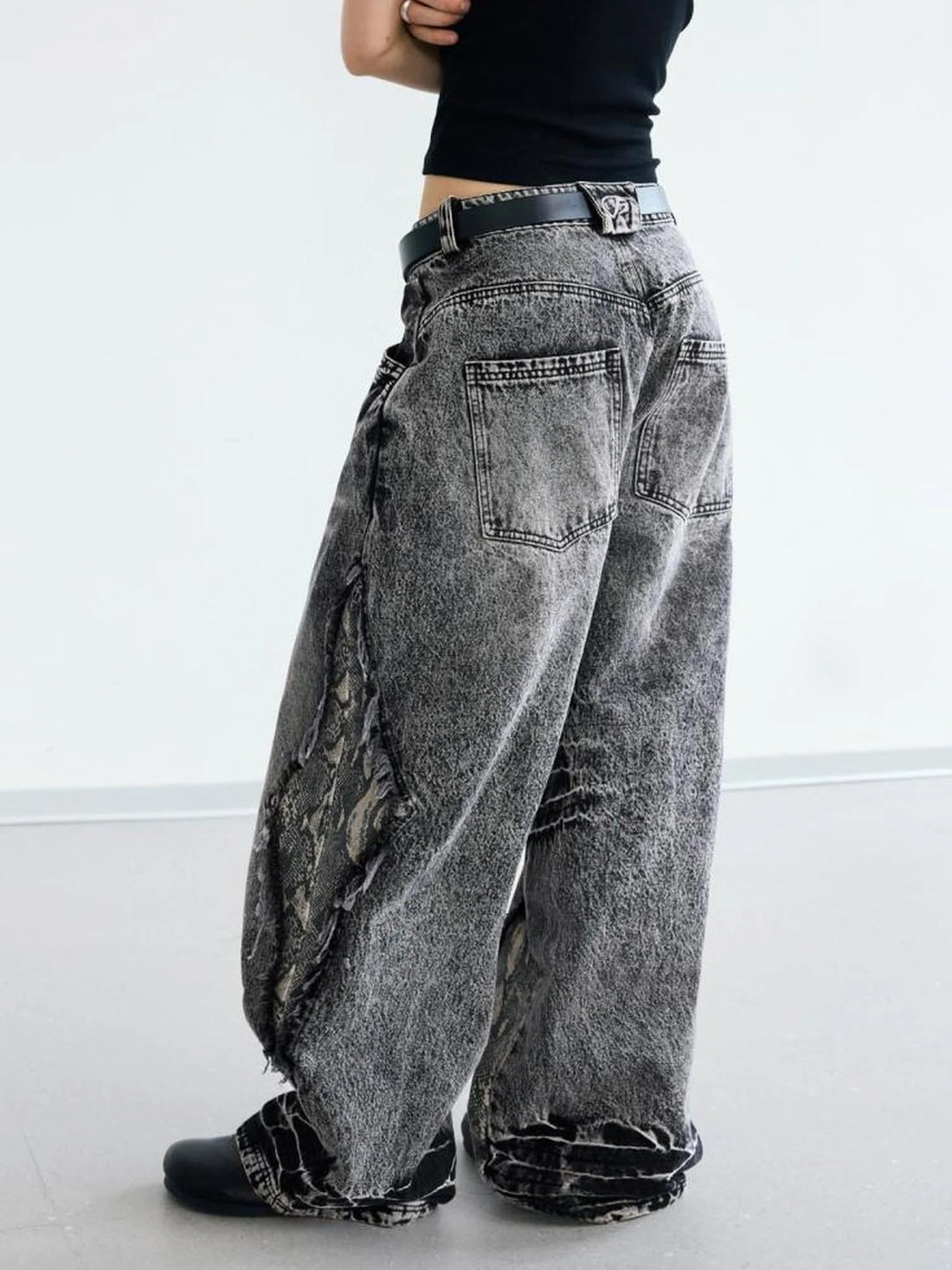 Deconstructed Raw Edge Washed Scimitar Jeans
