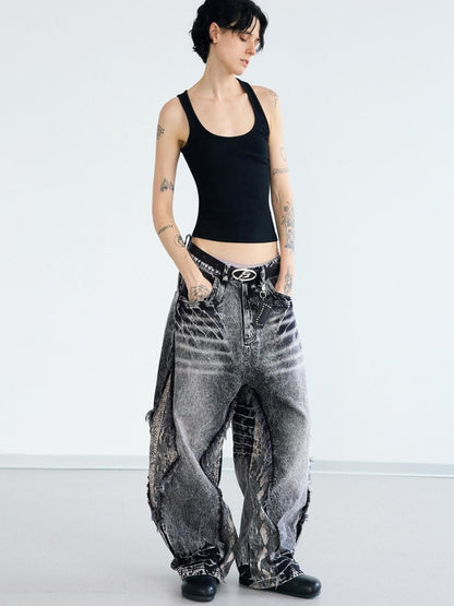 Peoplesense Deconstructed Raw Edge Washed Scimitar Jeans