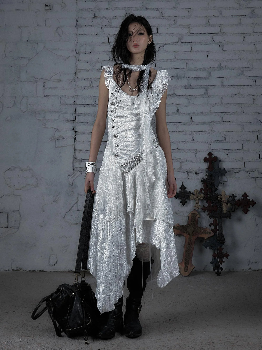 Deconstructed Ruffled Lace Velvet Ballet Strappy Dress