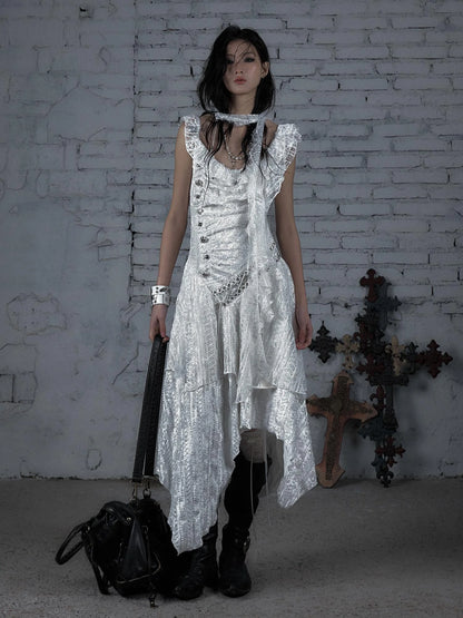 Deconstructed Ruffled Lace Velvet Ballet Strappy Dress