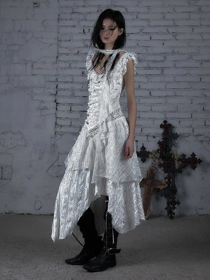 Deconstructed Ruffled Lace Velvet Ballet Strappy Dress