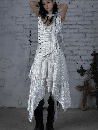 Deconstructed Ruffled Lace Velvet Ballet Strappy Dress