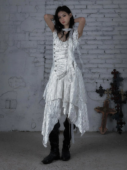 Deconstructed Ruffled Lace Velvet Ballet Strappy Dress