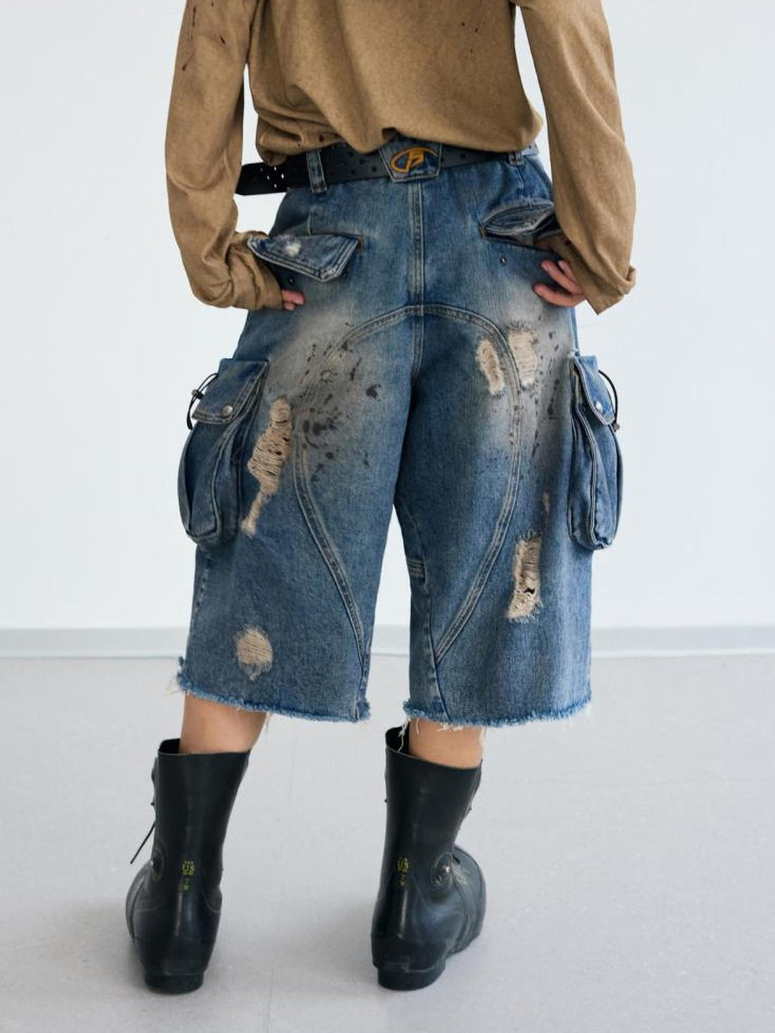 Peoplesense Deconstructed Washed Ripped Cropped Denim Trousers