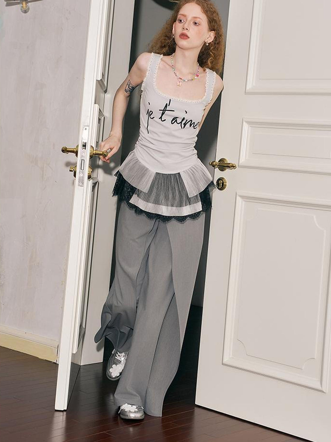 DIDDI MODA Deconstructed Wide Leg Glittery Banana Pants