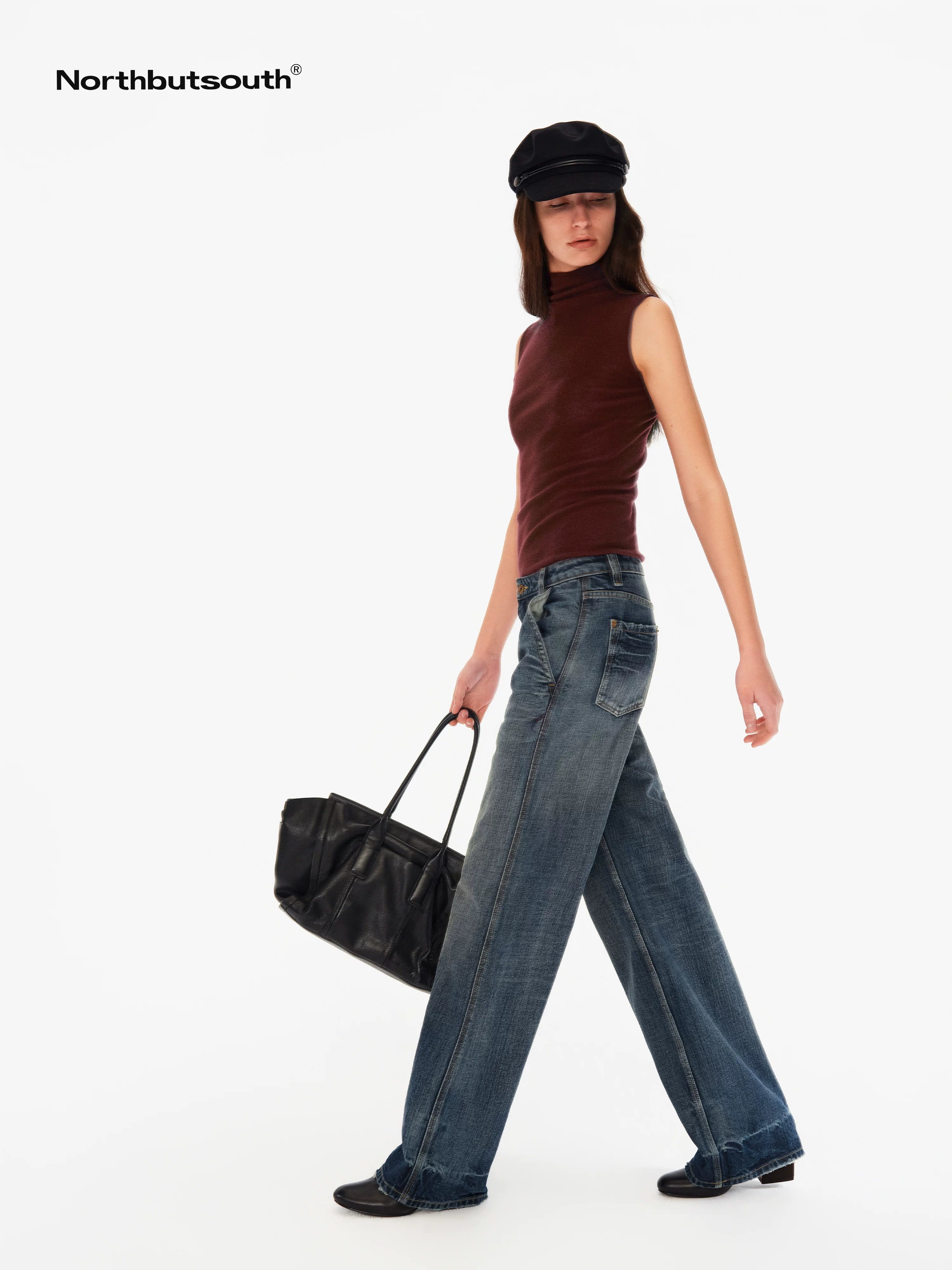 Deep Blue Washed Whisker Slanted Pockets Women&