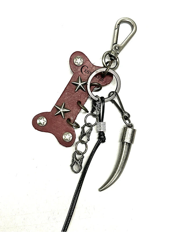 Punk Bone Leather Keychain