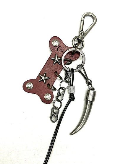 Punk Bone Leather Keychain