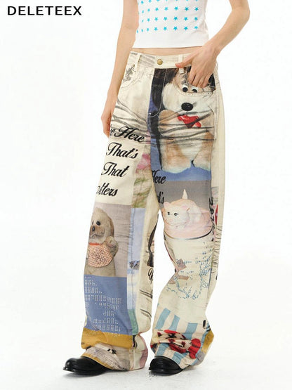 Soft Cotton Loose Fit Straight Leg Zip Fly Pockets Women Pants