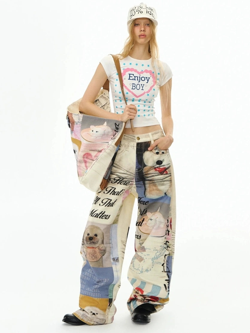 Soft Cotton Loose Fit Straight Leg Zip Fly Pockets Women Pants