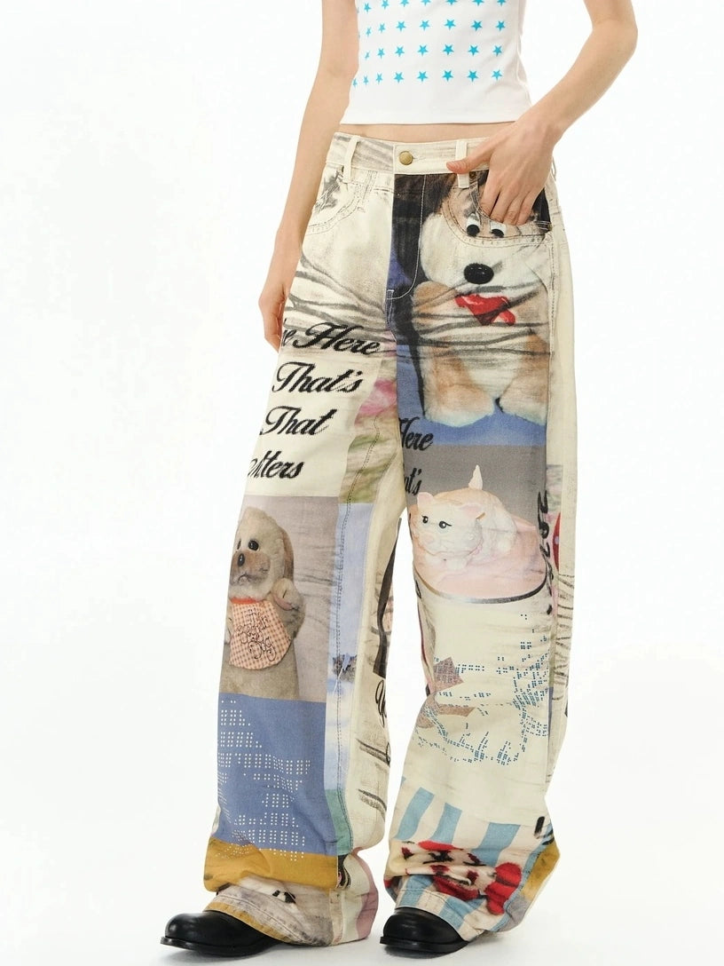 Soft Cotton Loose Fit Straight Leg Zip Fly Pockets Women Pants