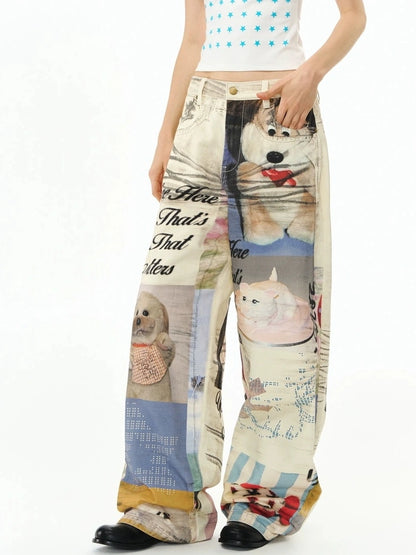 Soft Cotton Loose Fit Straight Leg Zip Fly Pockets Women Pants