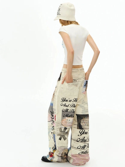 Soft Cotton Loose Fit Straight Leg Zip Fly Pockets Women Pants