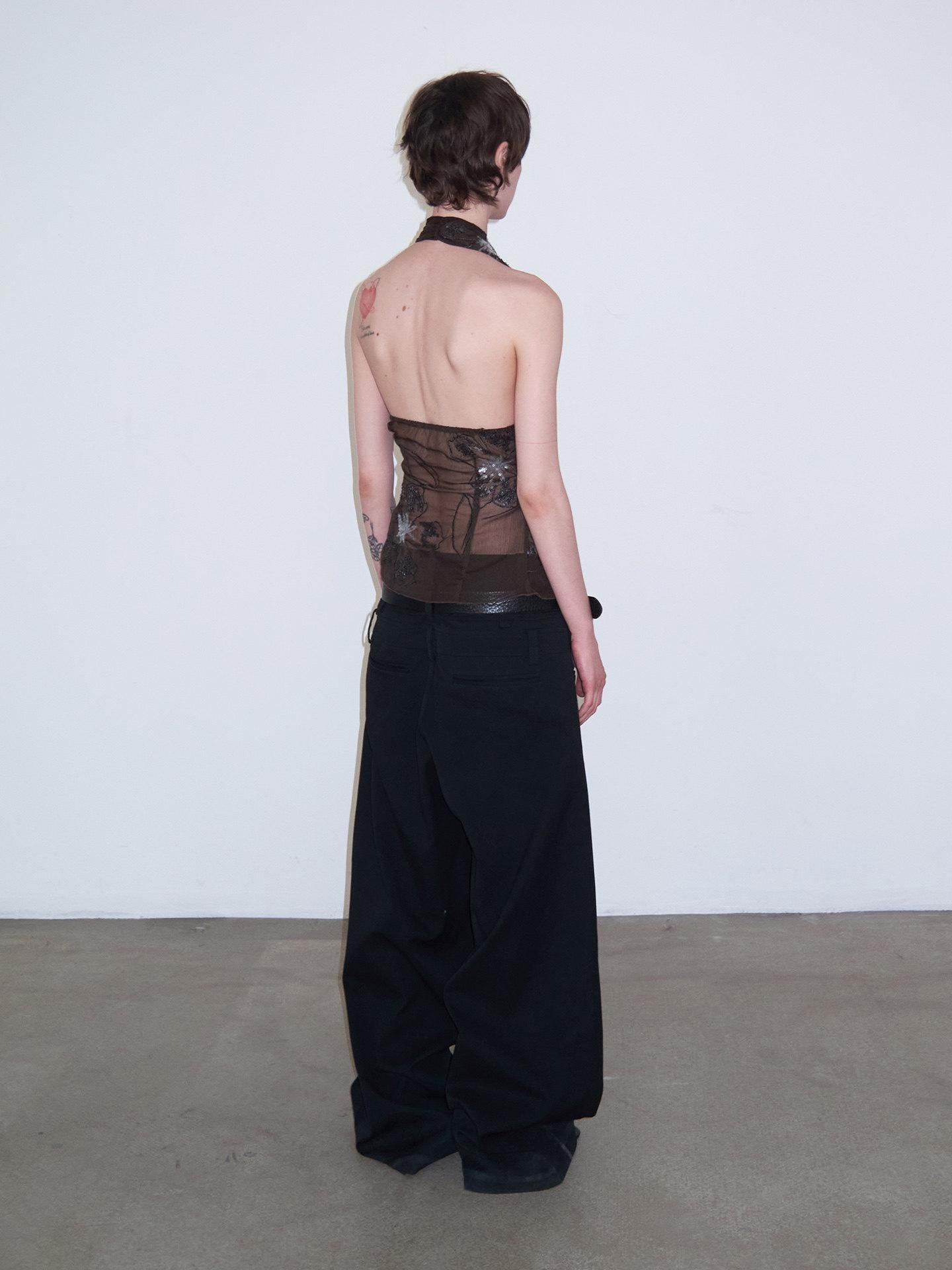 Delivery 3d Embroidered Sequin Floral Backless Women&