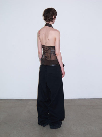 Delivery 3d Embroidered Sequin Floral Backless Women&