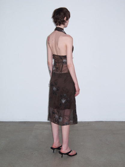 Delivery 3d Embroidered Sequin Floral Backless Women&