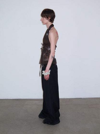 Delivery 3d Embroidered Sequin Floral Backless Women&