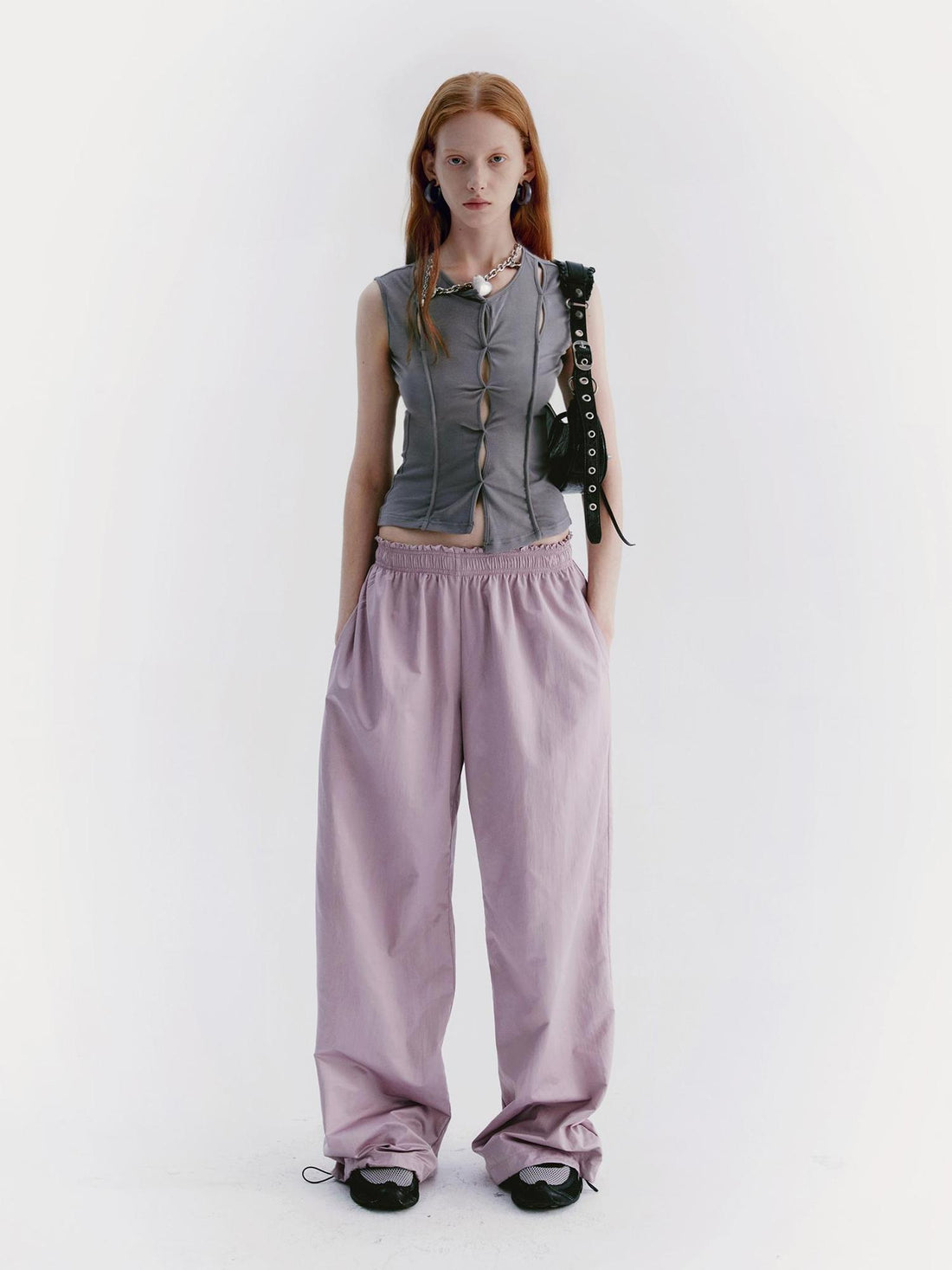 Delivery Asymmetric Hem Gray Scoop Neck Cutout Sleeveless Tee