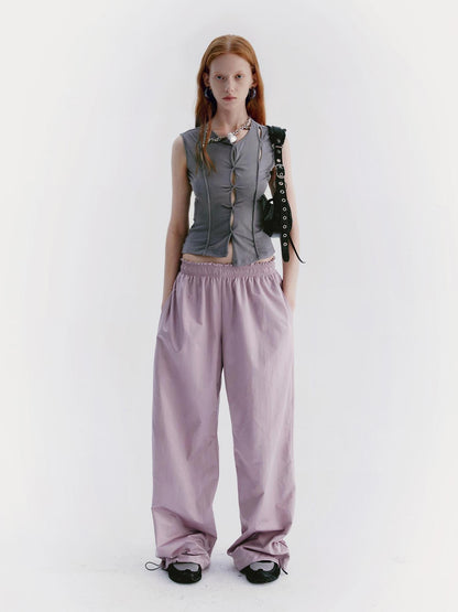 Delivery Asymmetric Hem Gray Scoop Neck Cutout Sleeveless Tee