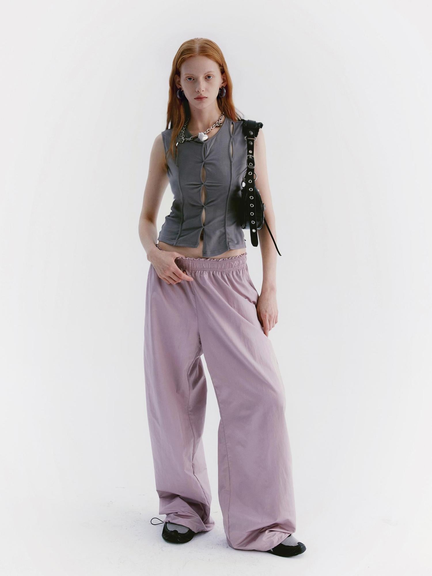 Delivery Asymmetric Hem Gray Scoop Neck Cutout Sleeveless Tee