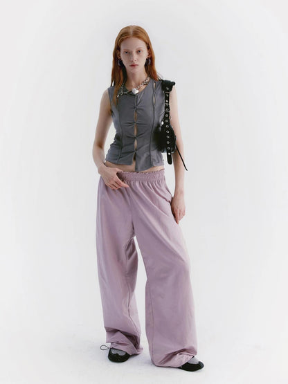 Asymmetric Hem Gray Scoop Neck Cutout Sleeveless Tee