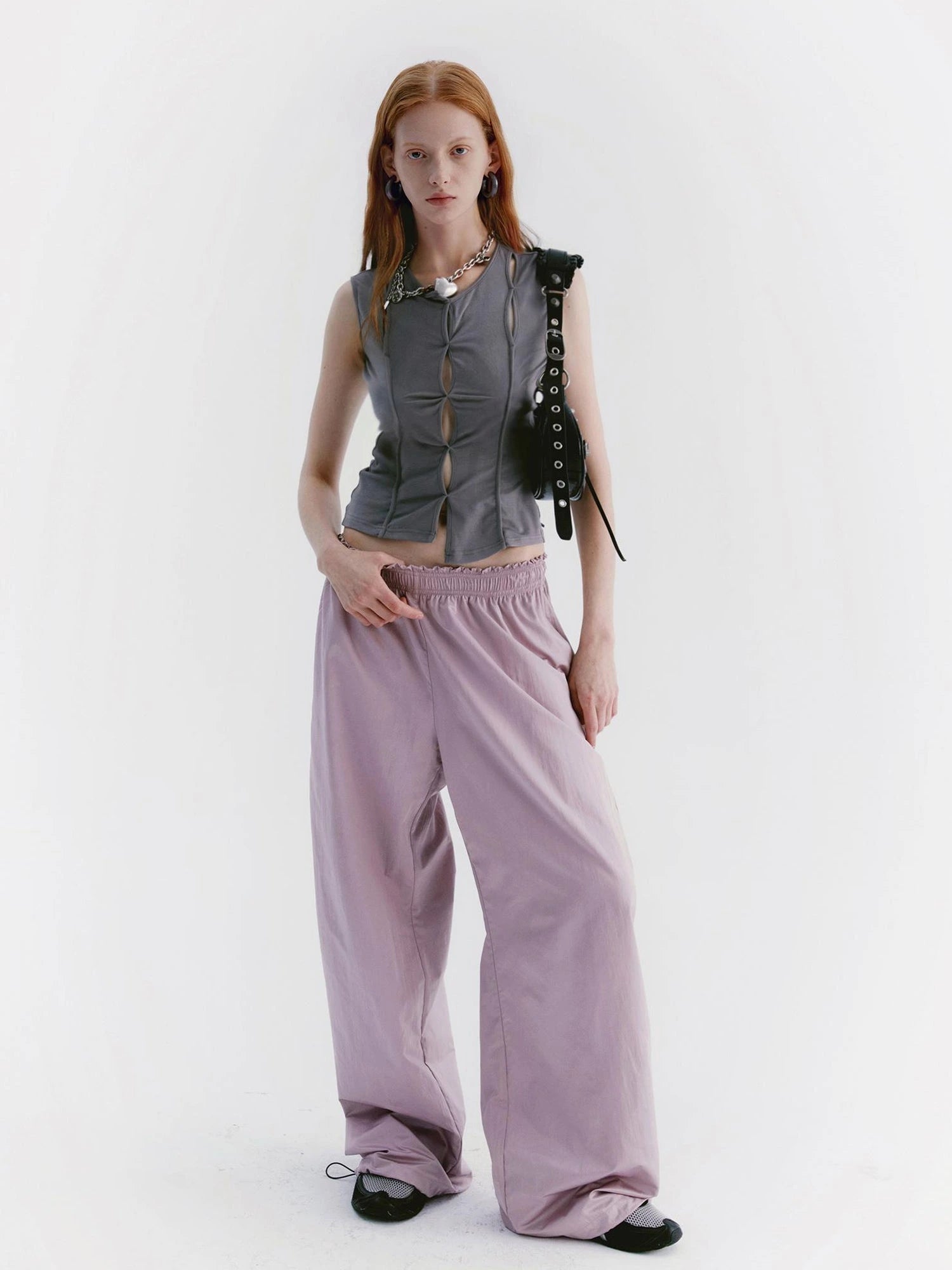 Asymmetric Hem Gray Scoop Neck Cutout Sleeveless Tee