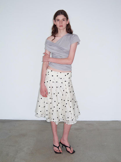 Delivery Asymmetric Pleated Sleeveless T-Shirt Multi-Way Wear Light Gray