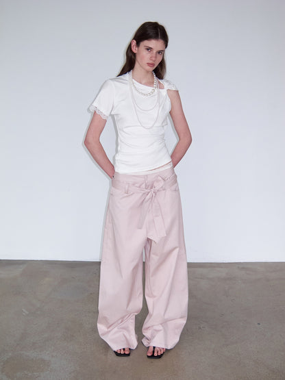 Delivery_Asymmetrical_Off_Shoulder_Knot_Lace_Trim_Women&