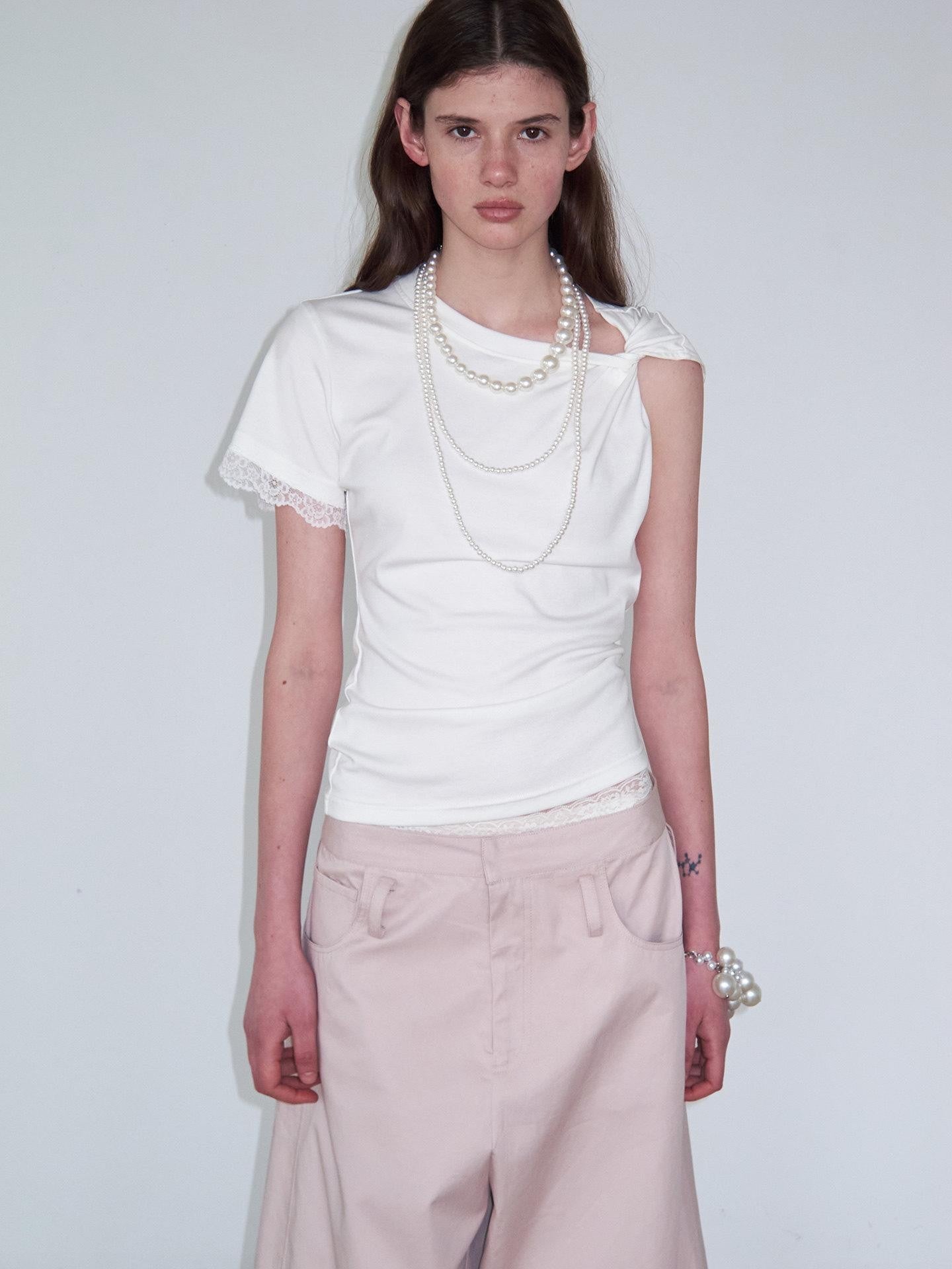 Delivery Asymmetrical Off Shoulder Knot Lace Trim Women&