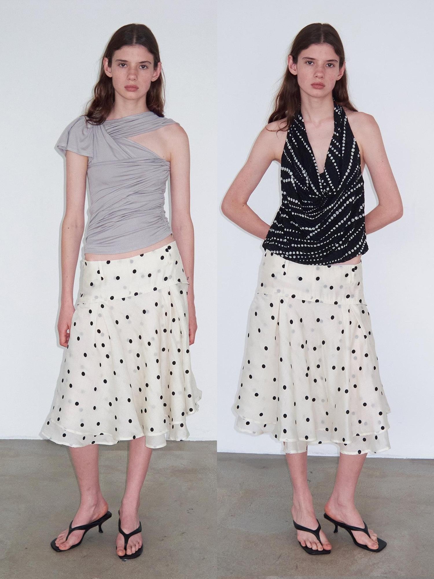 Delivery Beige Flocked Large Black Polka Dot A Line Low Waist Women&