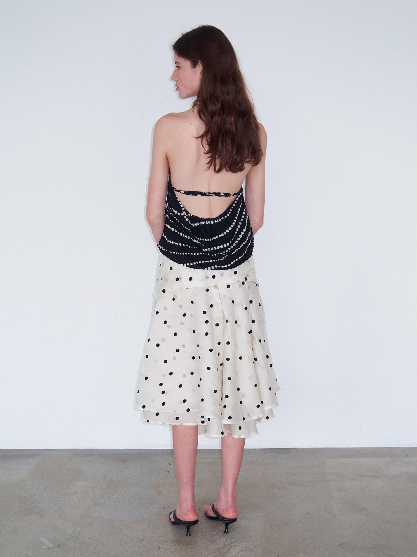 Delivery Beige Flocked Large Black Polka Dot A Line Low Waist Women&