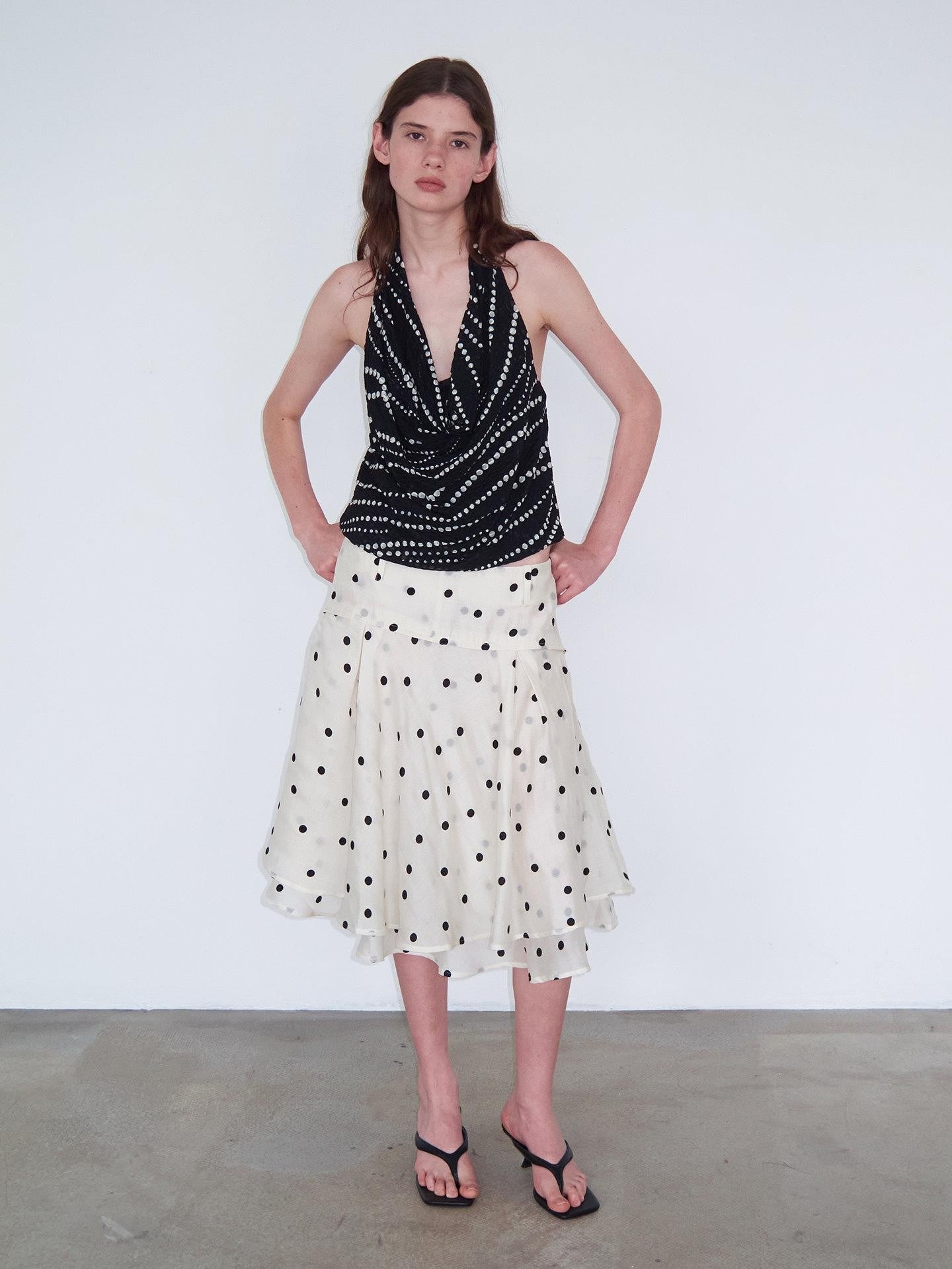 Delivery Beige Flocked Large Black Polka Dot A Line Low Waist Women&