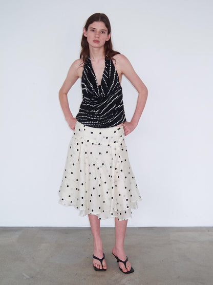 Delivery Beige Flocked Large Black Polka Dot A Line Low Waist Women&