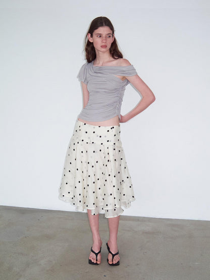 Delivery Beige Flocked Large Black Polka Dot A Line Low Waist Women&