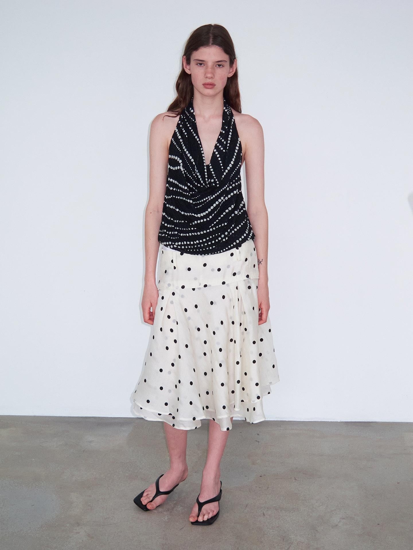 Delivery Beige Flocked Large Black Polka Dot A Line Low Waist Women&