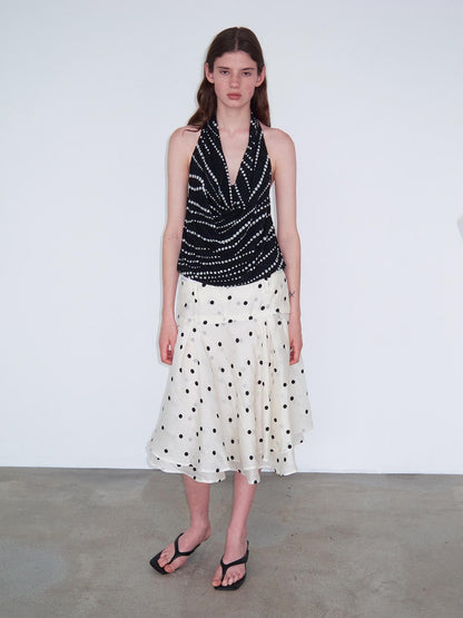 Delivery Beige Flocked Large Black Polka Dot A Line Low Waist Women&