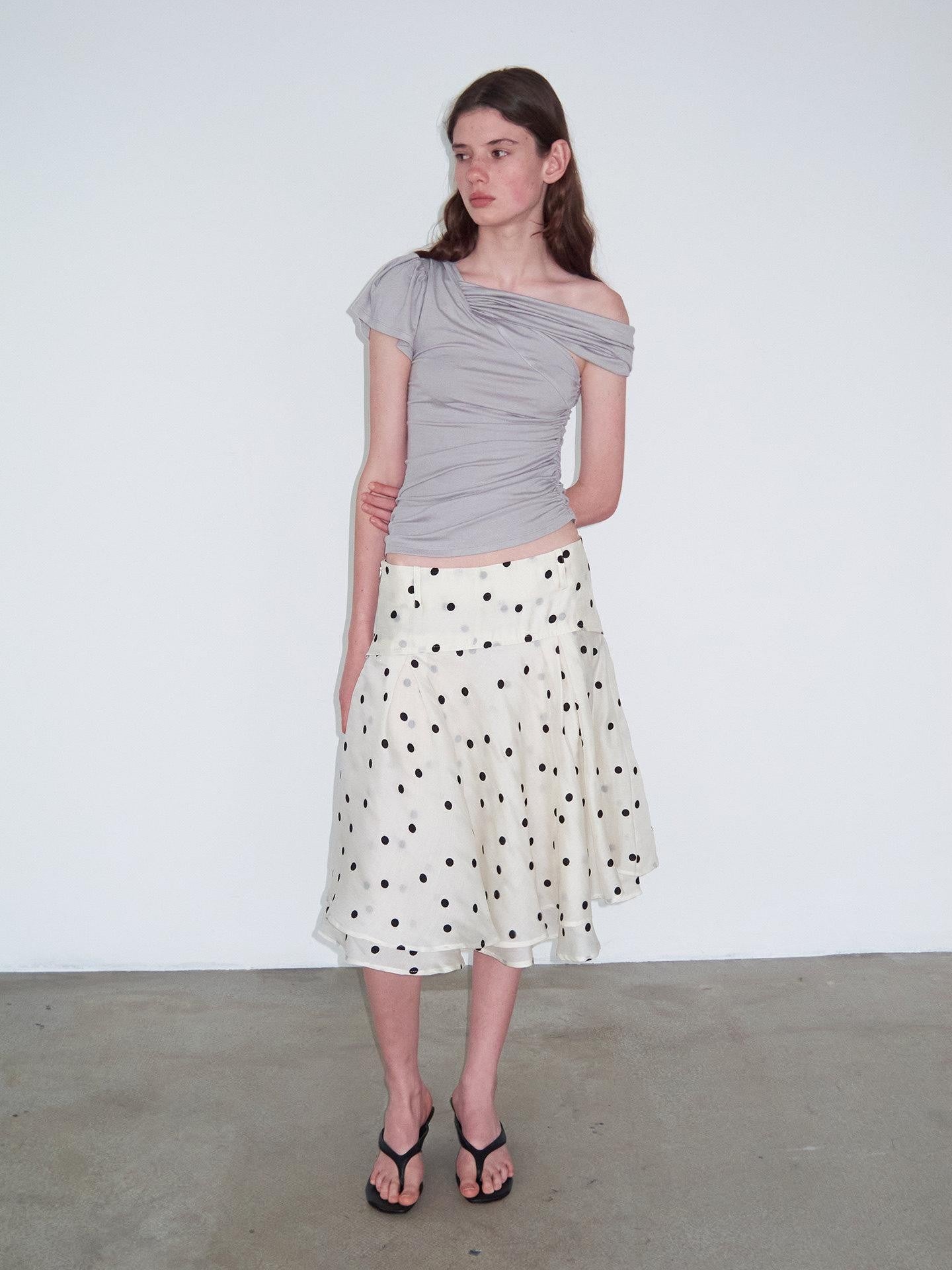Delivery Beige Flocked Large Black Polka Dot A Line Low Waist Women&