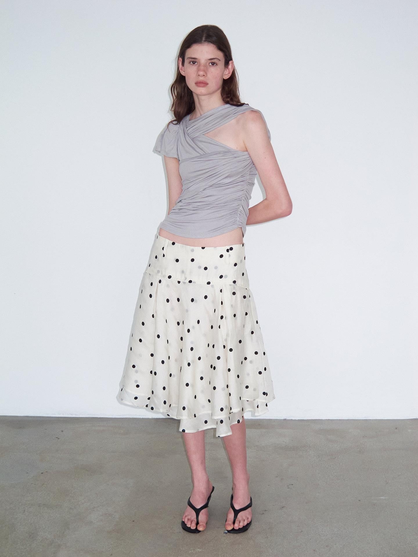 Delivery Beige Flocked Large Black Polka Dot A Line Low Waist Women&
