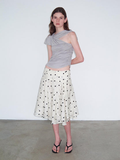 Delivery Beige Flocked Large Black Polka Dot A Line Low Waist Women&