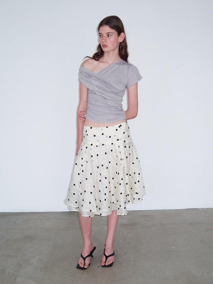 Delivery Beige Flocked Large Black Polka Dot A Line Low Waist Women&