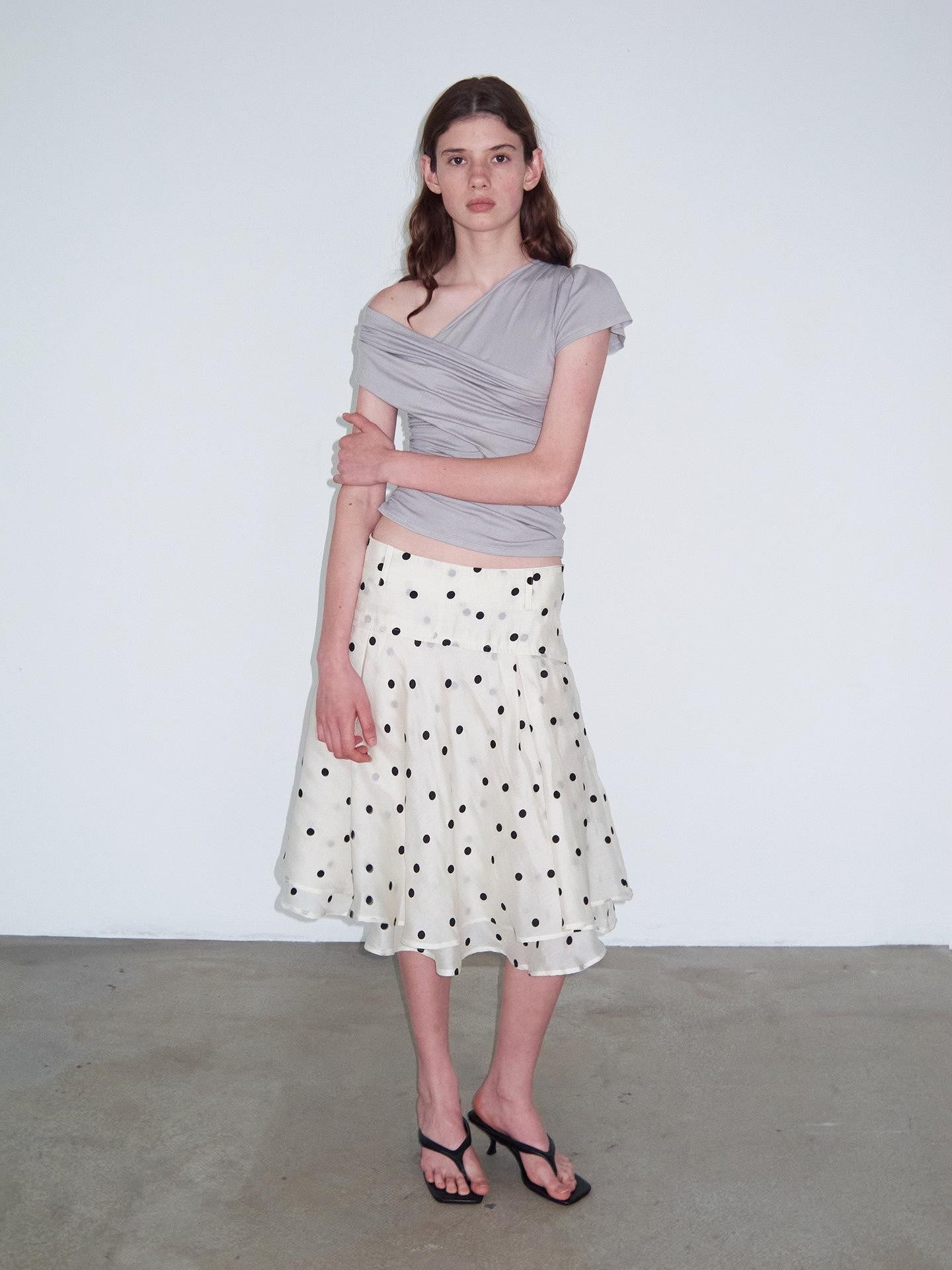 Delivery Beige Flocked Large Black Polka Dot A Line Low Waist Women&