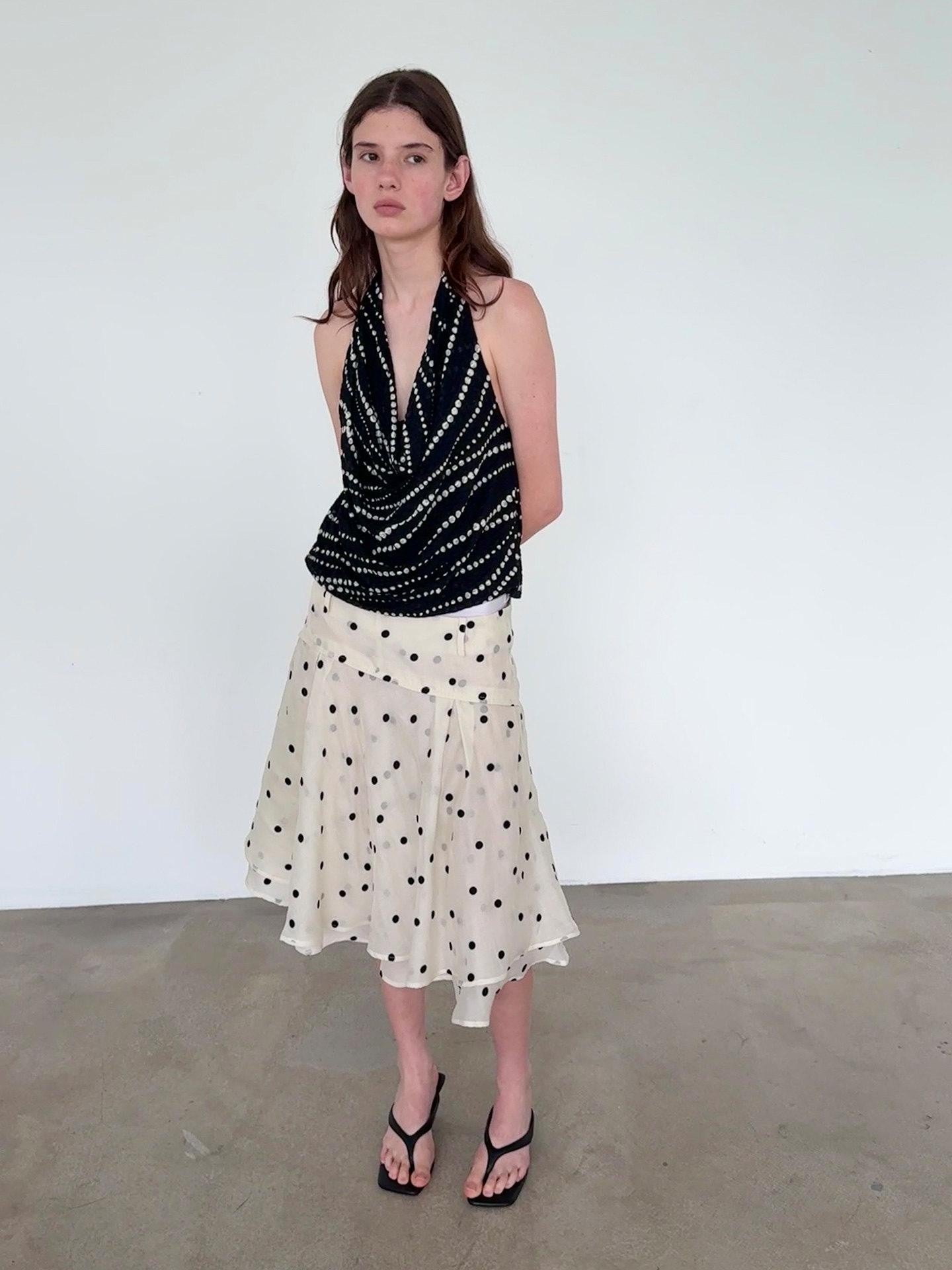 Delivery Beige Flocked Large Black Polka Dot A Line Low Waist Women&
