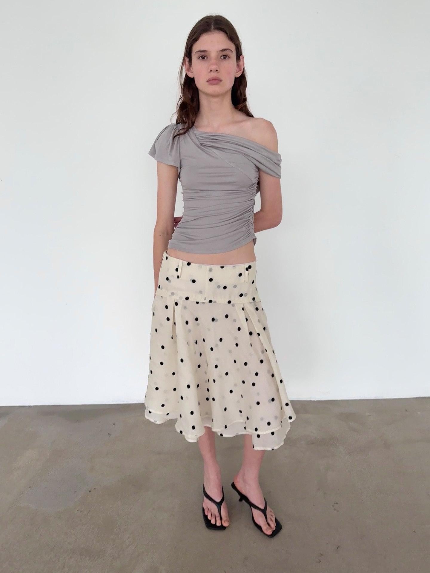 Delivery Beige Flocked Large Black Polka Dot A Line Low Waist Women&