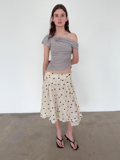 Delivery Beige Flocked Large Black Polka Dot A Line Low Waist Women&